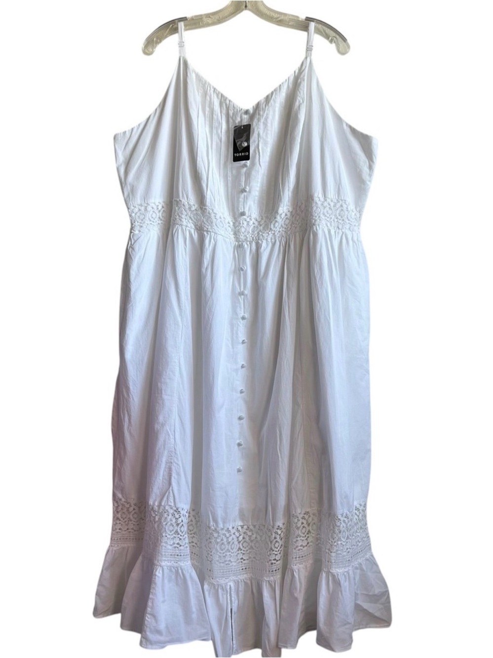 Torrid NEW 4 Midi Voile Stripe Lace White Smock Back - Casual Wedding Dress